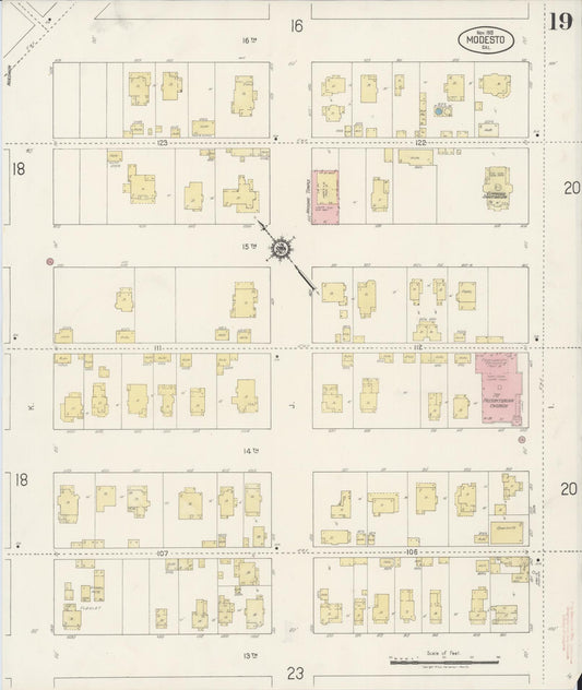 Sanborn Fire Insurance Map from Modesto, Stanislaus County, California (1919), Sheet #0019 - Historic Sanborn Fire Insurance Map Print, vintage old map wall art, antique decor, genealogy gift, California California map