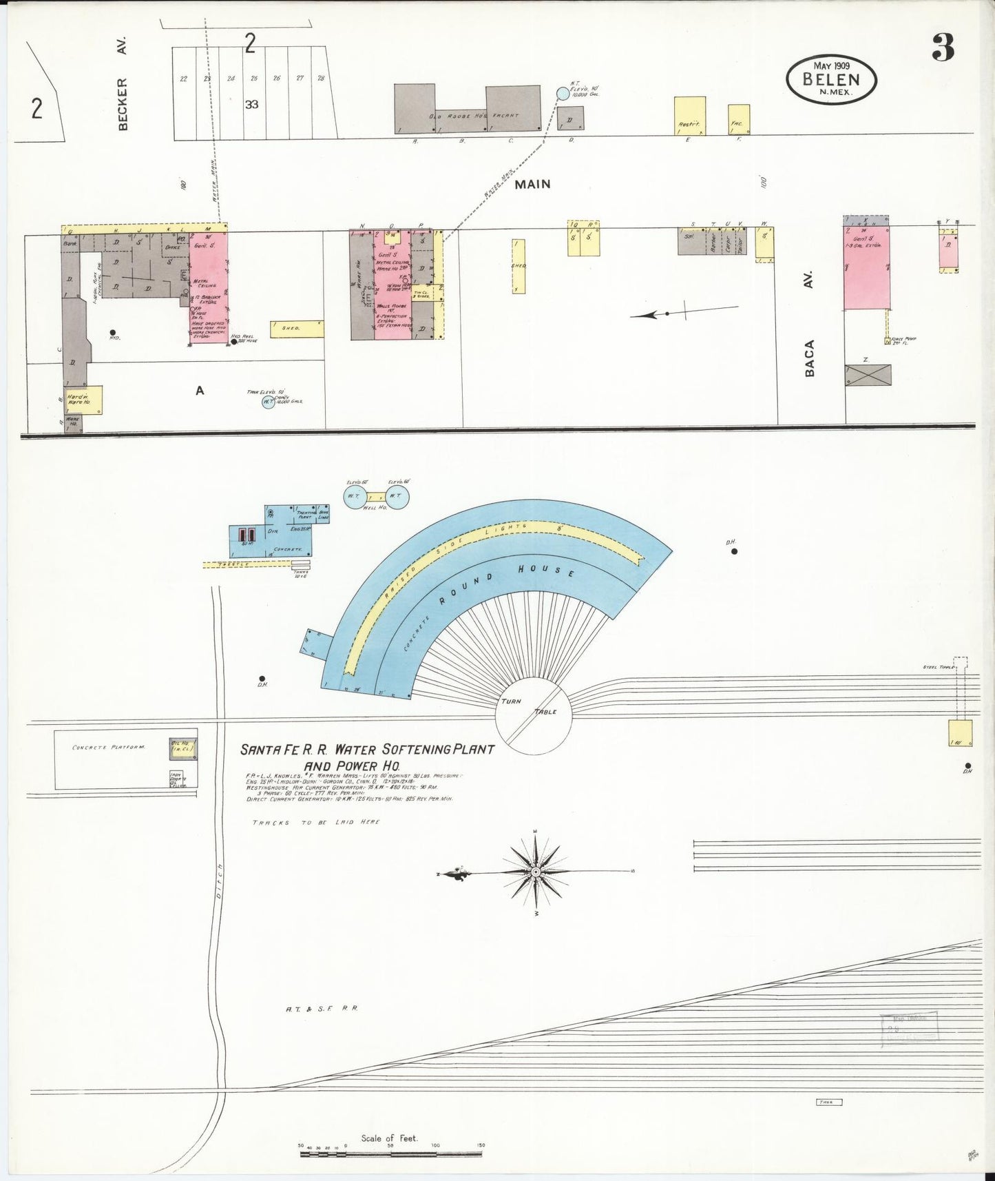 Sanborn Fire Insurance Map from Belen, Valencia County, New Mexico (1909), Sheet #0003 - Historic Sanborn Fire Insurance Map Print, vintage old map wall art, antique decor, genealogy gift, New Mexico New Mexico map