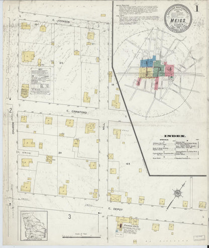 Sanborn Fire Insurance Map from Meigs, Thomas County, Georgia (1913), Sheet #0001 - Complete Map Set gallery image, historic Sanborn map, vintage wall art, Georgia Georgia