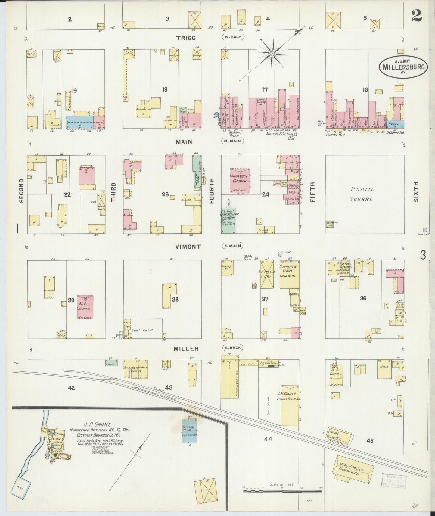 Sanborn Fire Insurance Map from Millersburg, Bourbon County, Kentucky (1897), Sheet #0002 - Historic Sanborn Fire Insurance Map Print, vintage old map wall art, antique decor, genealogy gift, Kentucky Kentucky map