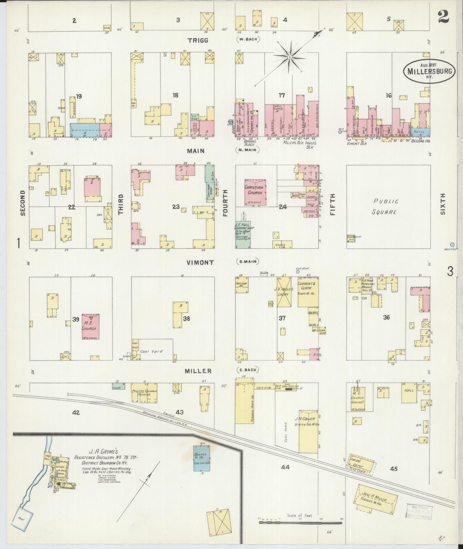 Sanborn Fire Insurance Map from Millersburg, Bourbon County, Kentucky (1897), Sheet #0002 - Historic Sanborn Fire Insurance Map Print, vintage old map wall art, antique decor, genealogy gift, Kentucky Kentucky map