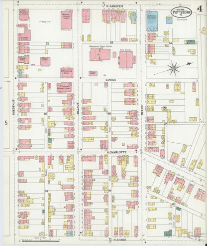 Sanborn Fire Insurance Map from Pottstown, Montgomery County, Pennsylvania (1902), Sheet #0004 - Historic Sanborn Fire Insurance Map Print, vintage old map wall art, antique decor, genealogy gift, Pennsylvania Pennsylvania map