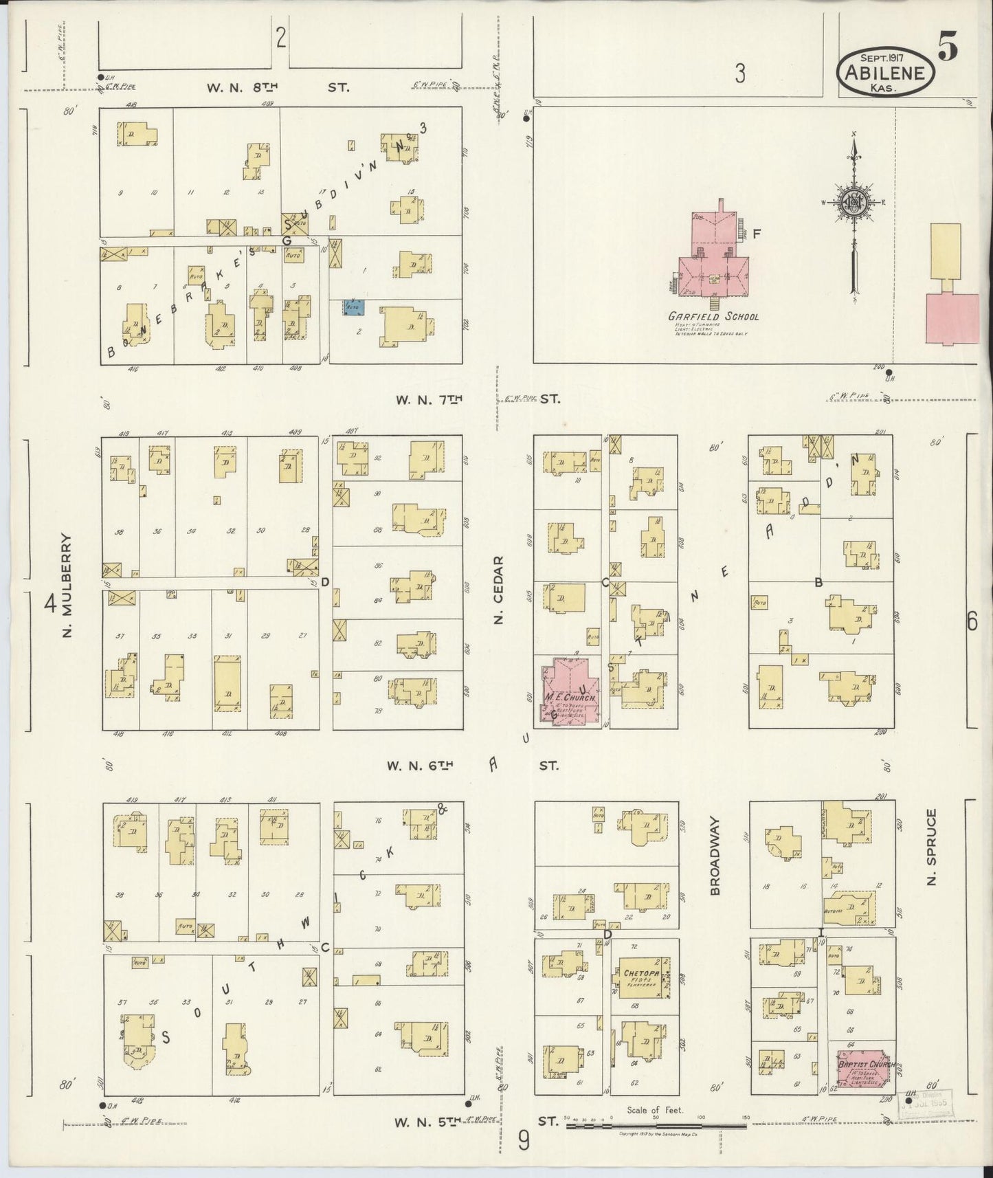 Sanborn Fire Insurance Map from Abilene, Dickinson County, Kansas (1917), Sheet #0005 - Historic Sanborn Fire Insurance Map Print, vintage old map wall art, antique decor, genealogy gift, Kansas Kansas map