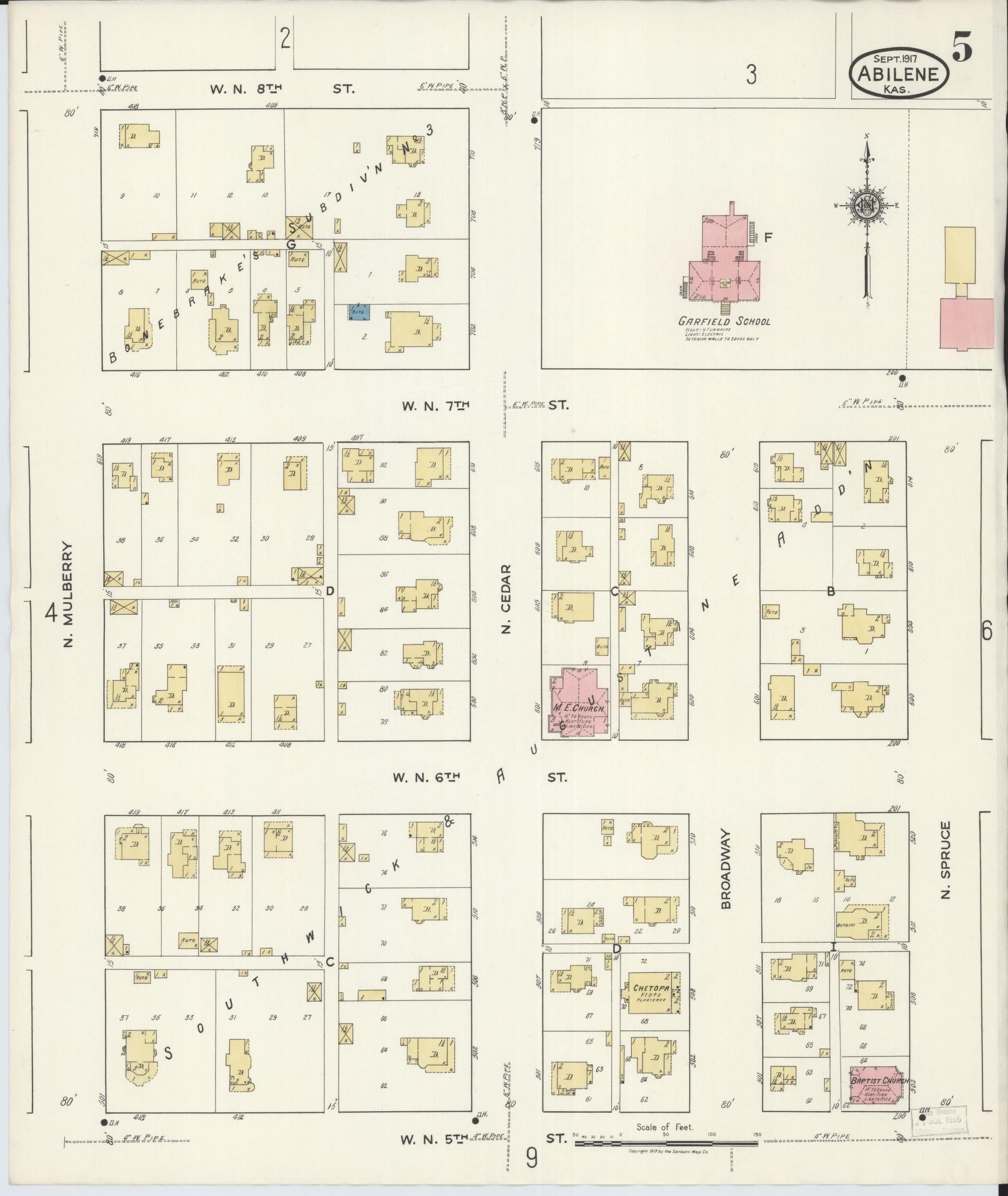 Sanborn Fire Insurance Map from Abilene, Dickinson County, Kansas (1917), Sheet #0005 - Historic Sanborn Fire Insurance Map Print, vintage old map wall art, antique decor, genealogy gift, Kansas Kansas map