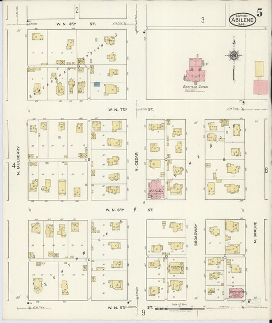 Sanborn Fire Insurance Map from Abilene, Dickinson County, Kansas (1917), Sheet #0005 - Historic Sanborn Fire Insurance Map Print, vintage old map wall art, antique decor, genealogy gift, Kansas Kansas map