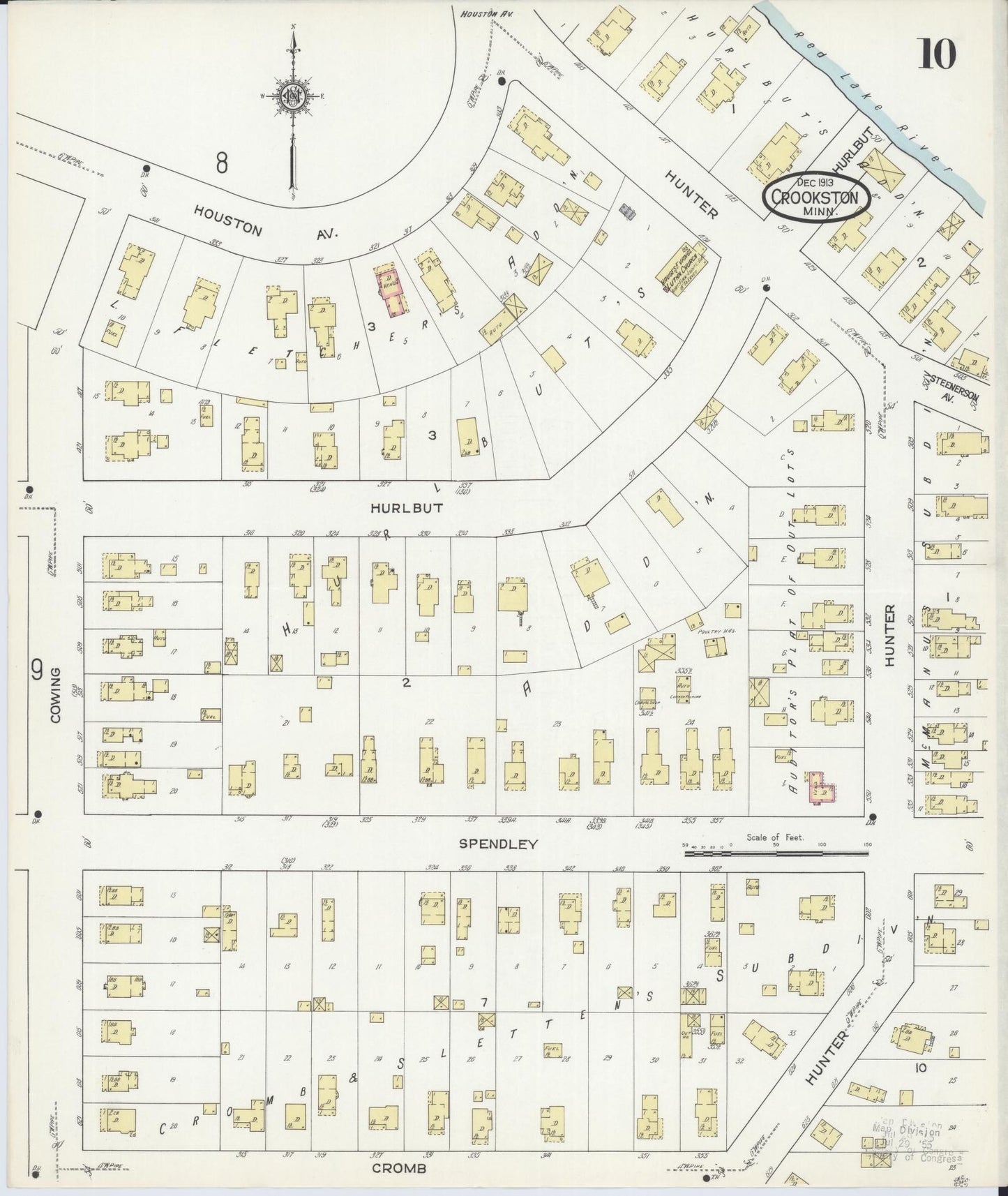 Sanborn Fire Insurance Map from Crookston, Polk County, Minnesota (1913), Sheet #0010 - Complete Map Set gallery image, historic Sanborn map, vintage wall art, Minnesota Minnesota
