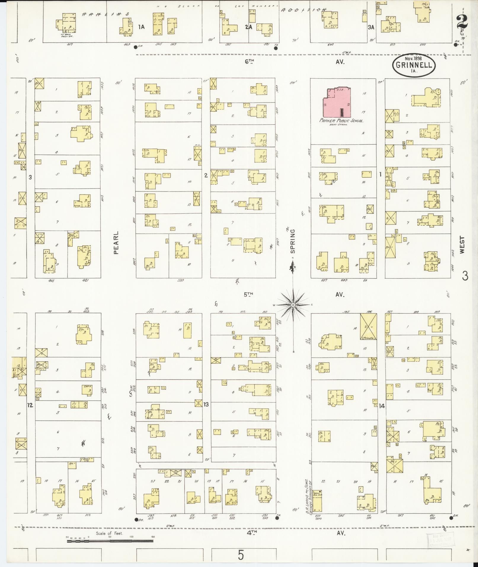 Sanborn Fire Insurance Map from Grinnell, Poweshiek County, Iowa (1898), Sheet #0002 - Historic Sanborn Fire Insurance Map Print, vintage old map wall art