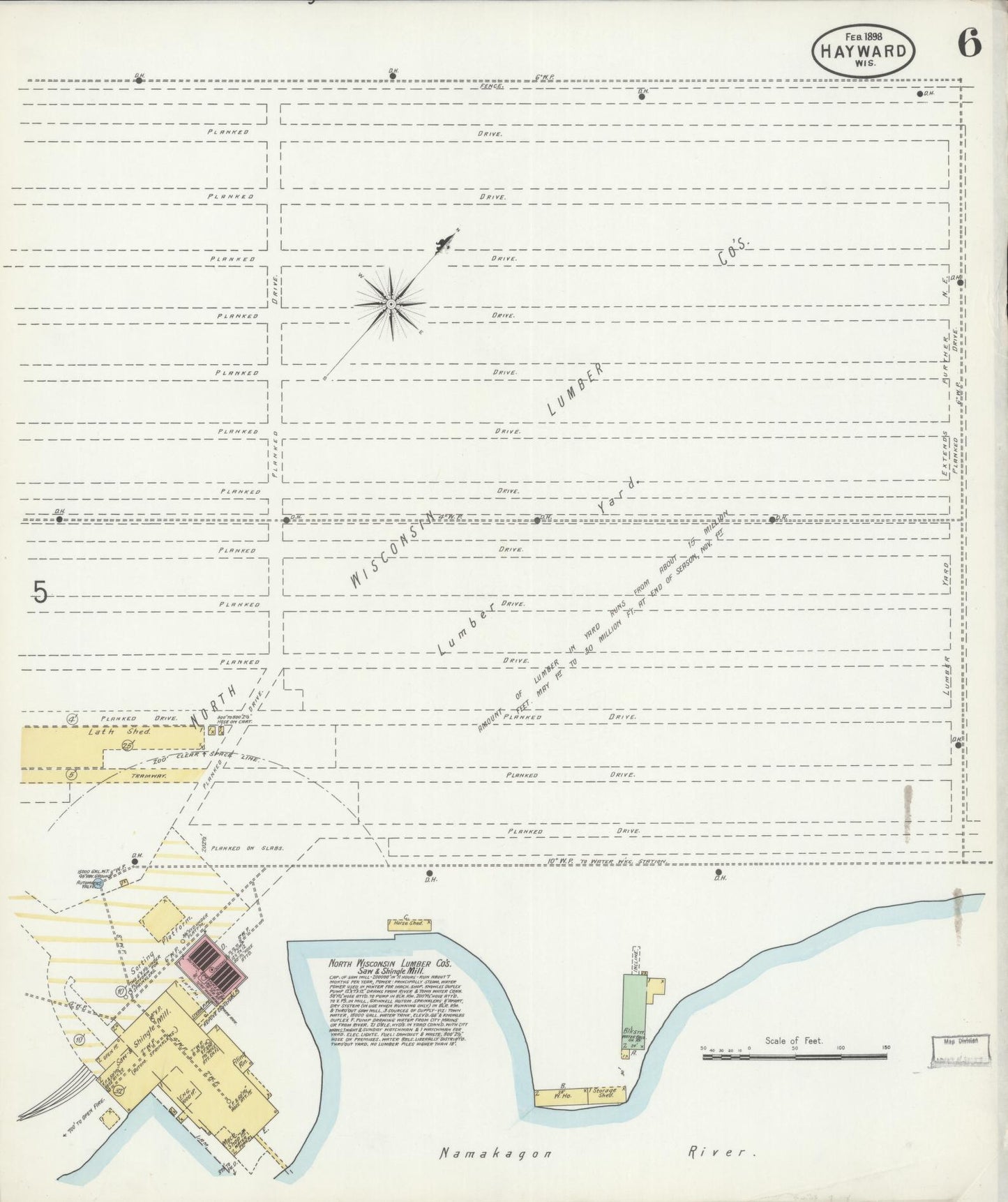 Sanborn Fire Insurance Map from Hayward, Sawyer County, Wisconsin (1898), Sheet #0006 - Historic Sanborn Fire Insurance Map Print, vintage old map wall art, antique decor, genealogy gift, Wisconsin Wisconsin map