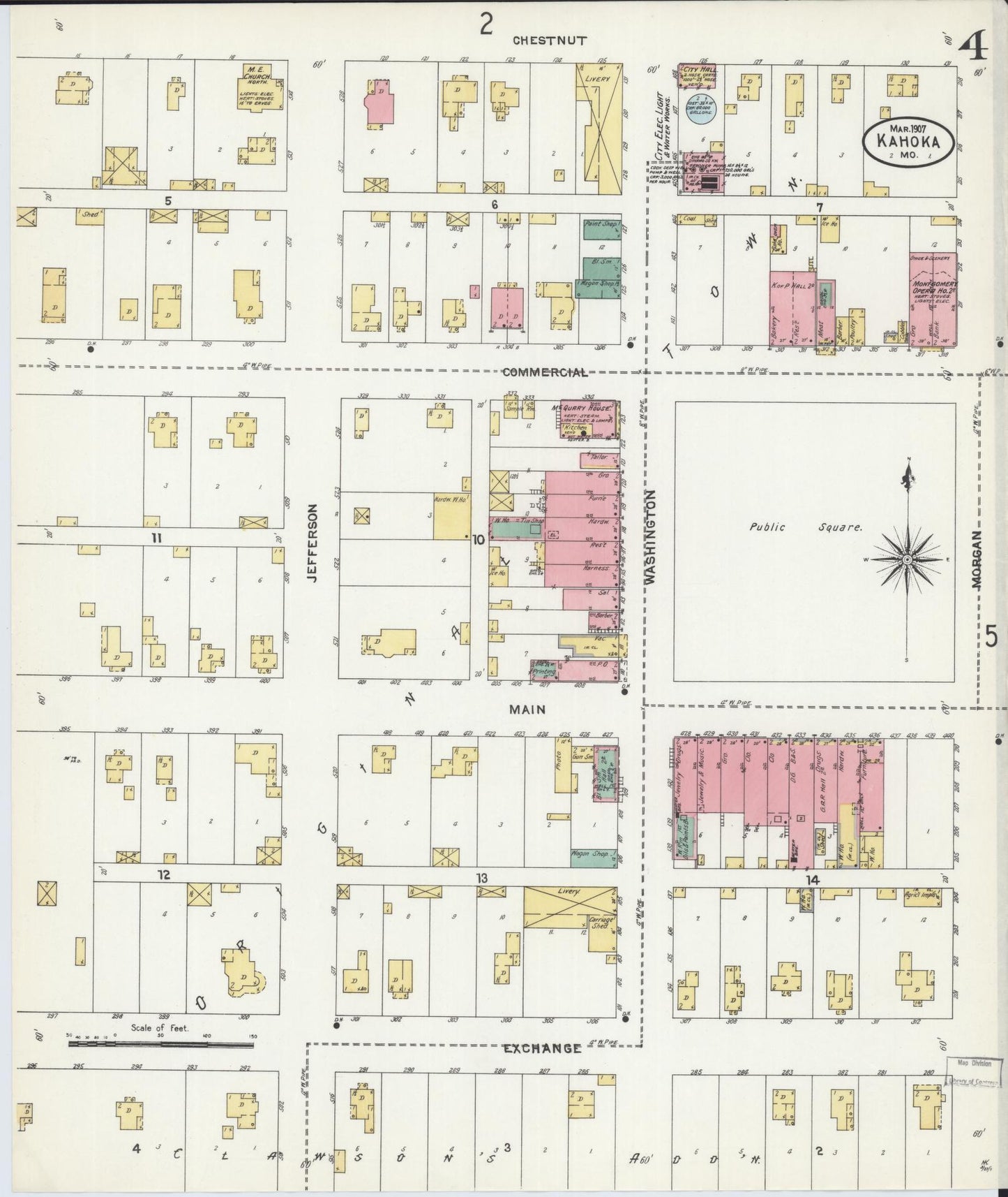 Sanborn Fire Insurance Map from Kahoka, Clark County, Missouri (1907), Sheet #0004 - Complete Map Set gallery image, historic Sanborn map, vintage wall art, Missouri Missouri