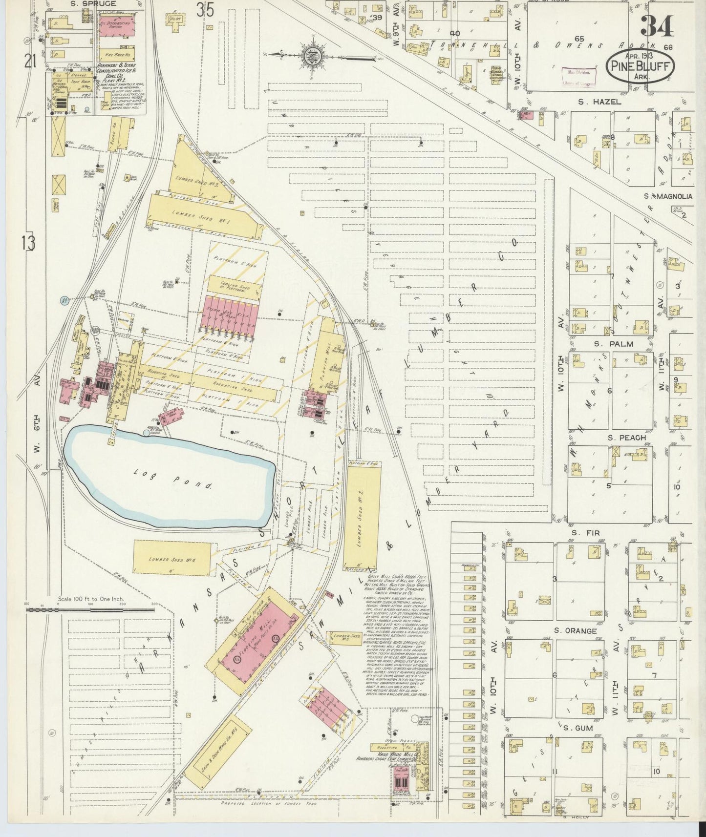 Sanborn Fire Insurance Map from Pine Bluff, Jefferson County, Arkansas (1913), Sheet #0034 - Complete Map Set gallery image, historic Sanborn map, vintage wall art, Arkansas Arkansas