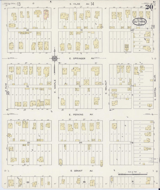 Sanborn Fire Insurance Map from Guthrie, Logan County, Oklahoma (1914), Sheet #0020 - Historic Sanborn Fire Insurance Map Print, vintage old map wall art, antique decor, genealogy gift, Oklahoma Oklahoma map