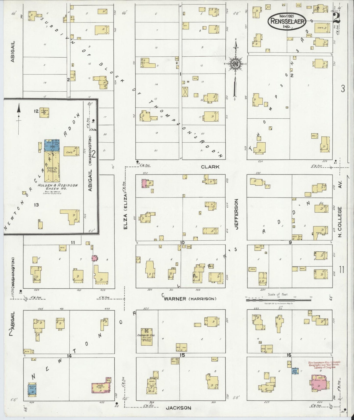 Sanborn Fire Insurance Map from Rensselaer, Jasper County, Indiana (1921), Sheet #0002 - Complete Map Set gallery image, historic Sanborn map, vintage wall art, Indiana Indiana