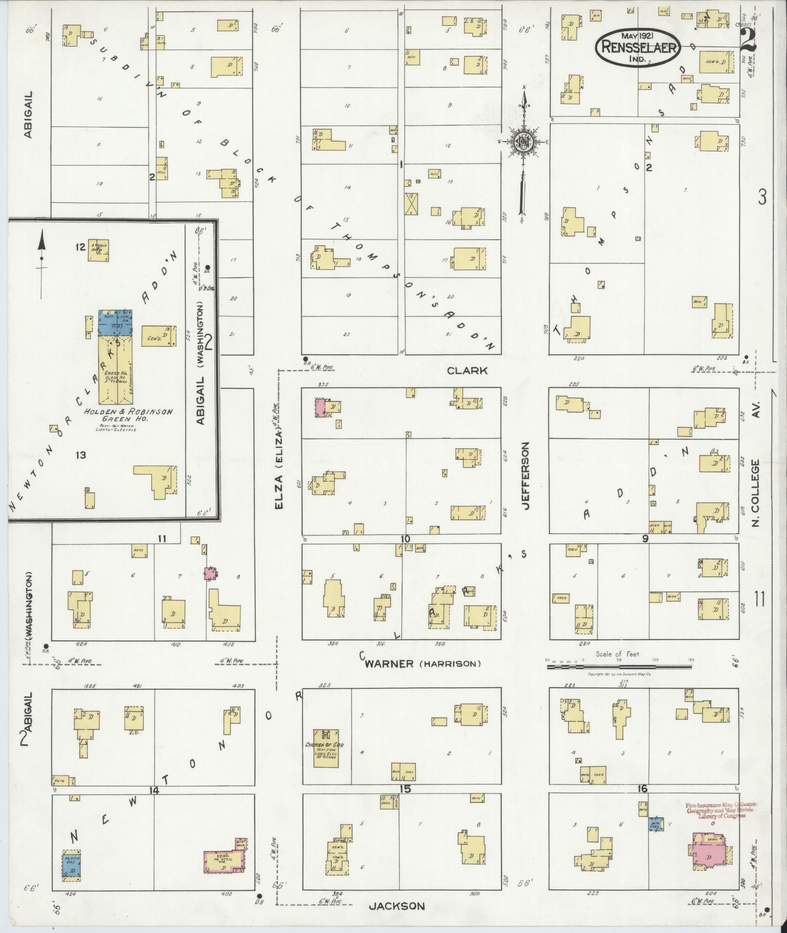 Sanborn Fire Insurance Map from Rensselaer, Jasper County, Indiana (1921), Sheet #0002 - Complete Map Set gallery image, historic Sanborn map, vintage wall art, Indiana Indiana