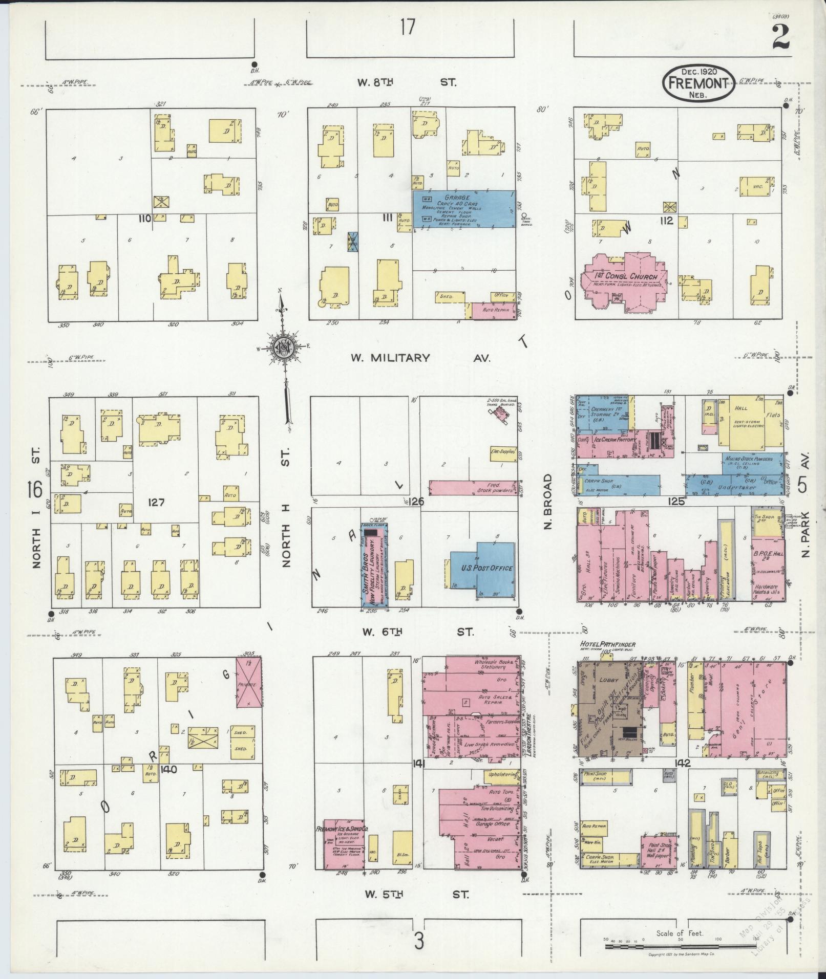 Sanborn Fire Insurance Map from Fremont, Dodge County, Nebraska (1920), Sheet #0002 - Complete Map Set gallery image, historic Sanborn map, vintage wall art, Nebraska Nebraska