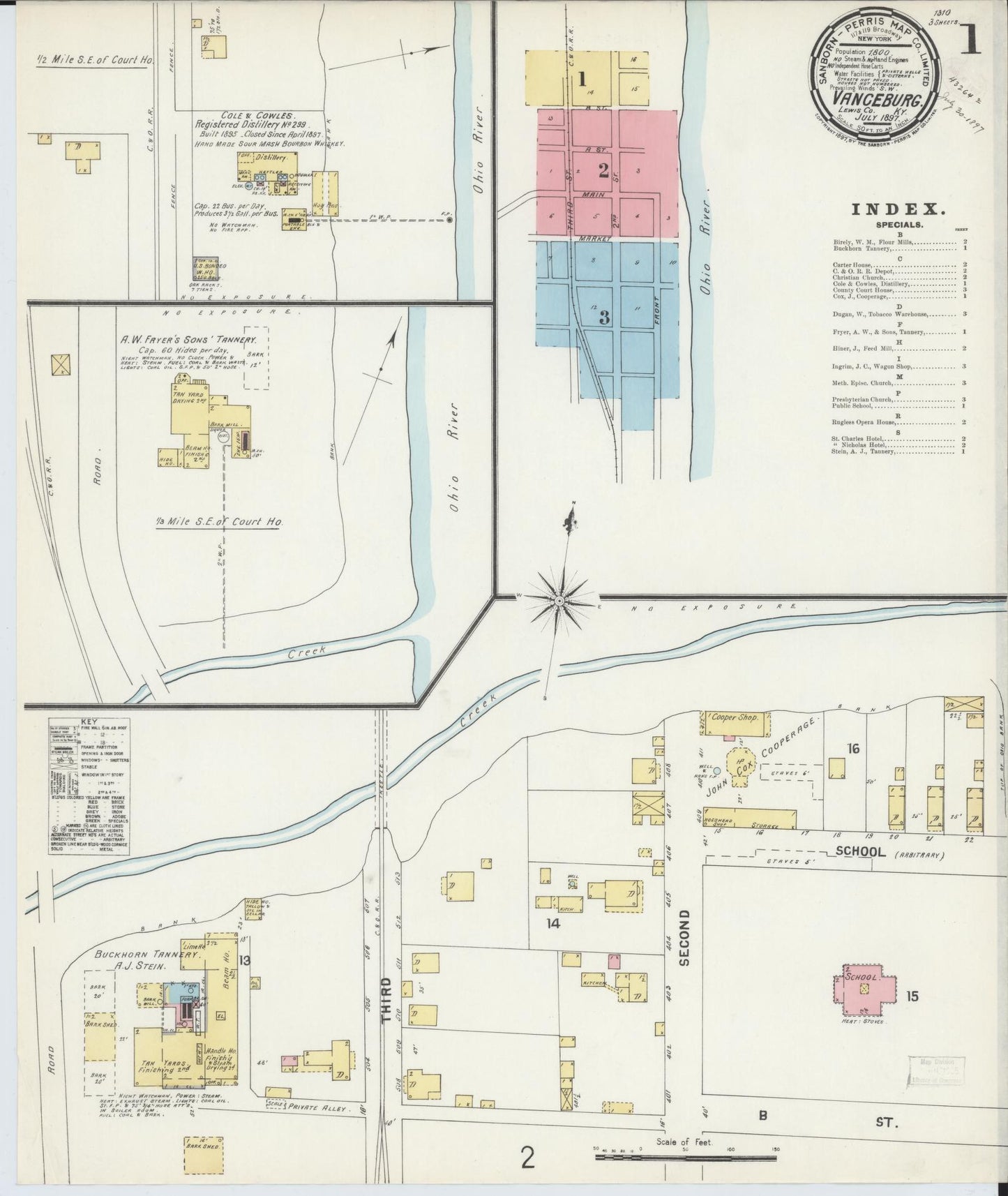Sanborn Fire Insurance Map from Vanceburg, Lewis County, Kentucky (1897), Sheet #0001 - Complete Map Set gallery image, historic Sanborn map, vintage wall art, Kentucky Kentucky