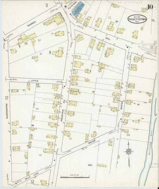 Sanborn Fire Insurance Map from Hackettstown, Warren County, New Jersey (1914), Sheet #0010 - Historic Sanborn Fire Insurance Map Print, vintage old map wall art, antique decor, genealogy gift, New Jersey New Jersey map