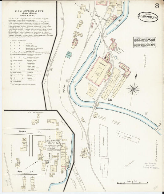 Sanborn Fire Insurance Map from Saint Johnsbury, Caledonia County, Vermont (1884), Sheet #0008 - Historic Sanborn Fire Insurance Map Print, vintage old map wall art, antique decor, genealogy gift, Vermont Vermont map