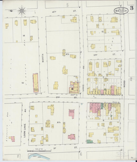 Sanborn Fire Insurance Map from Waseca, Waseca County, Minnesota (1894), Sheet #0003 - Historic Sanborn Fire Insurance Map Print, vintage old map wall art, antique decor, genealogy gift, Minnesota Minnesota map