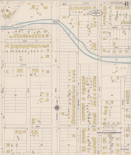 Sanborn Fire Insurance Map from Glendale, Los Angeles County, California (1919), Sheet #0041 - Historic Sanborn Fire Insurance Map Print, vintage old map wall art, antique decor, genealogy gift, California California map