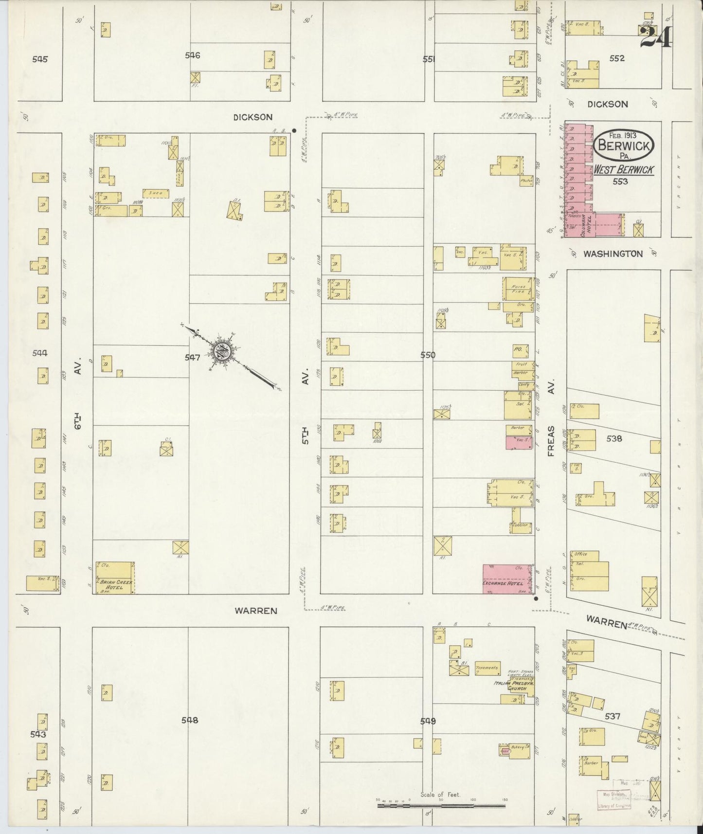 Sanborn Fire Insurance Map from Berwick, Columbia County, Pennsylvania (1913), Sheet #0024 - Historic Sanborn Fire Insurance Map Print, vintage old map wall art, antique decor, genealogy gift, Pennsylvania Pennsylvania map