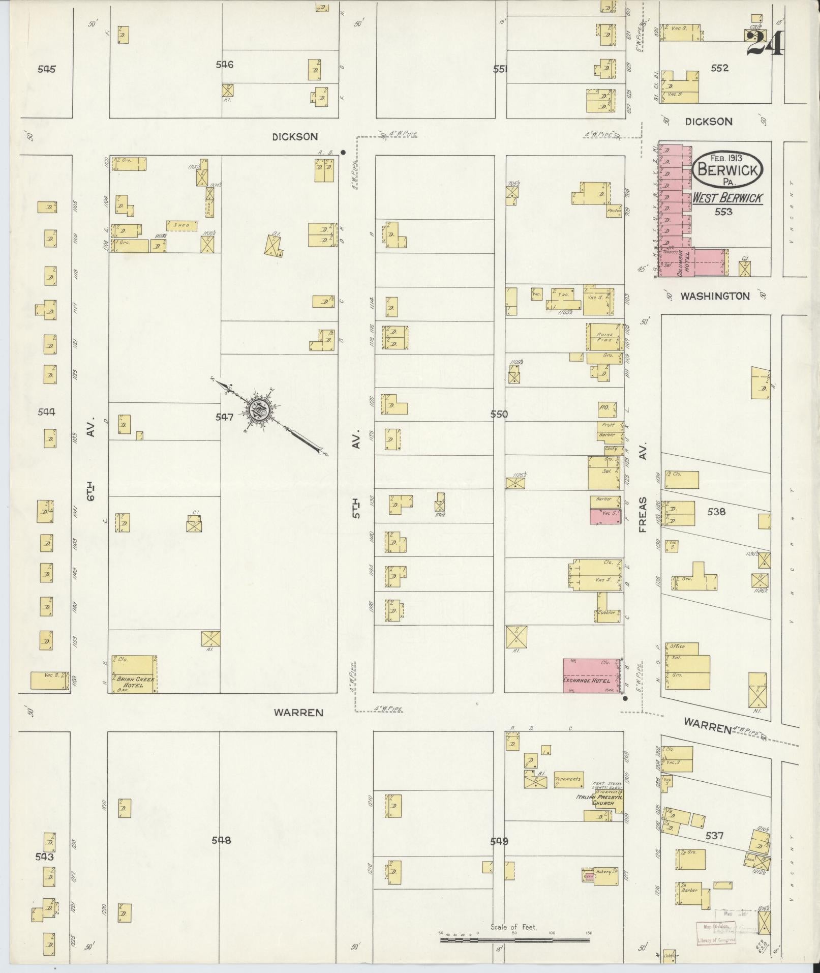 Sanborn Fire Insurance Map from Berwick, Columbia County, Pennsylvania (1913), Sheet #0024 - Historic Sanborn Fire Insurance Map Print, vintage old map wall art, antique decor, genealogy gift, Pennsylvania Pennsylvania map