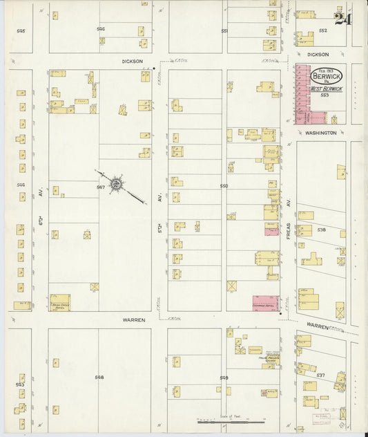 Sanborn Fire Insurance Map from Berwick, Columbia County, Pennsylvania (1913), Sheet #0024 - Historic Sanborn Fire Insurance Map Print, vintage old map wall art, antique decor, genealogy gift, Pennsylvania Pennsylvania map