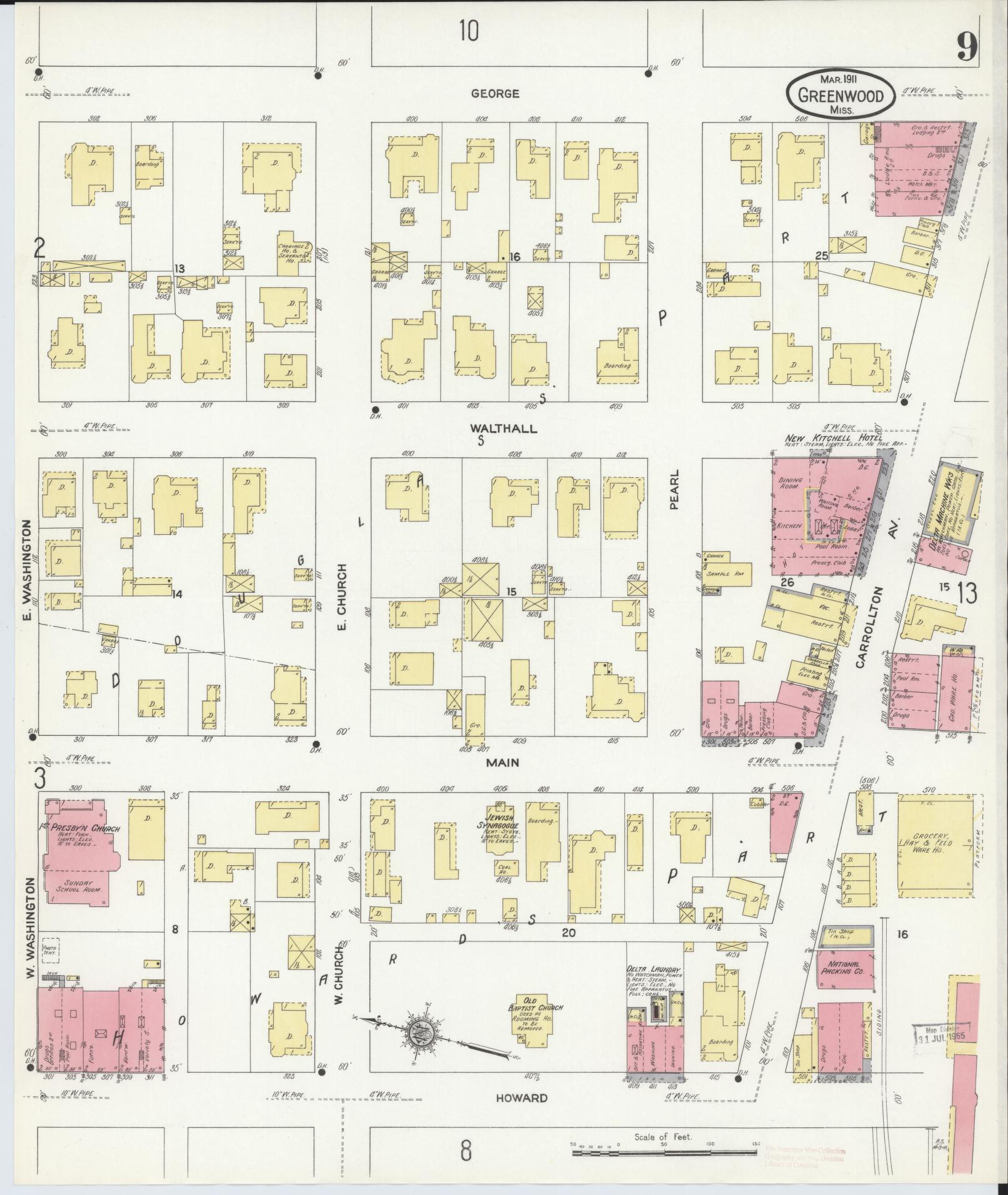 Sanborn Fire Insurance Map from Greenwood, Leflore County, Mississippi (1911), Sheet #0009 - Complete Map Set gallery image, historic Sanborn map, vintage wall art, Mississippi Mississippi