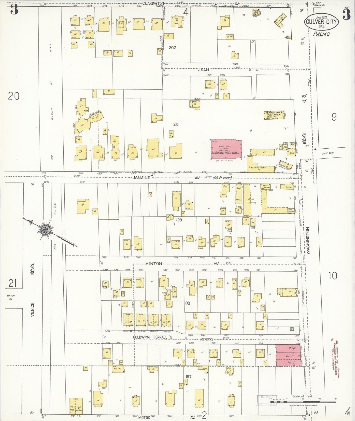 Sanborn Fire Insurance Map from Culver City, Los Angeles County, California (1924), Sheet #0003 - Complete Map Set gallery image, historic Sanborn map, vintage wall art, California California