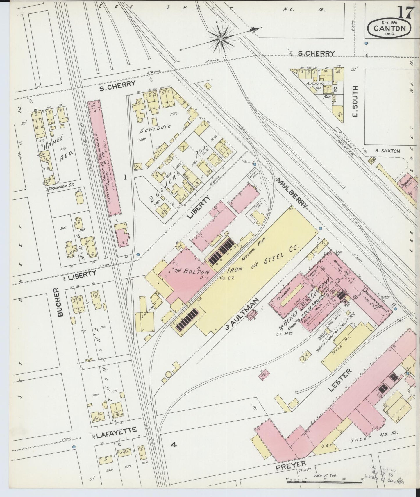 Sanborn Fire Insurance Map from Canton, Stark County, Ohio (1891), Sheet #0017 - Historic Sanborn Fire Insurance Map Print, vintage old map wall art, antique decor, genealogy gift, Ohio Ohio map