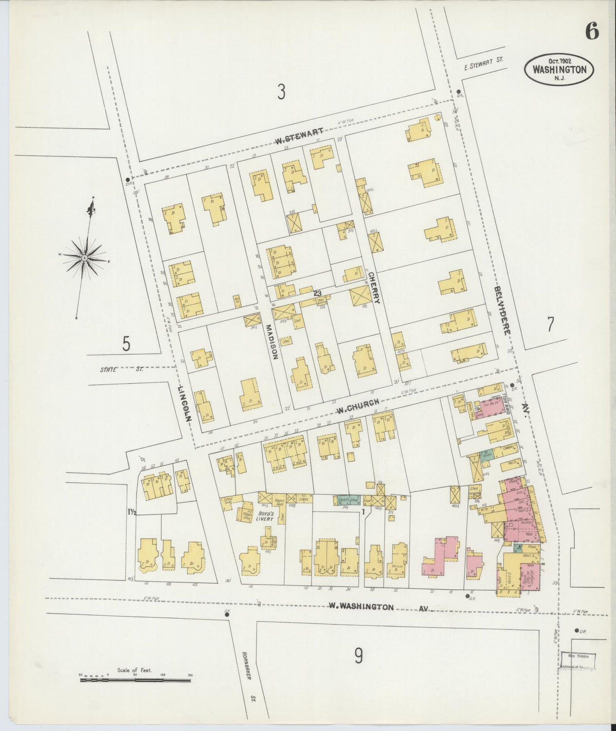 Sanborn Fire Insurance Map from Washington, Warren County, New Jersey (1902), Sheet #0006 - Complete Map Set gallery image, historic Sanborn map, vintage wall art, Washington Washington