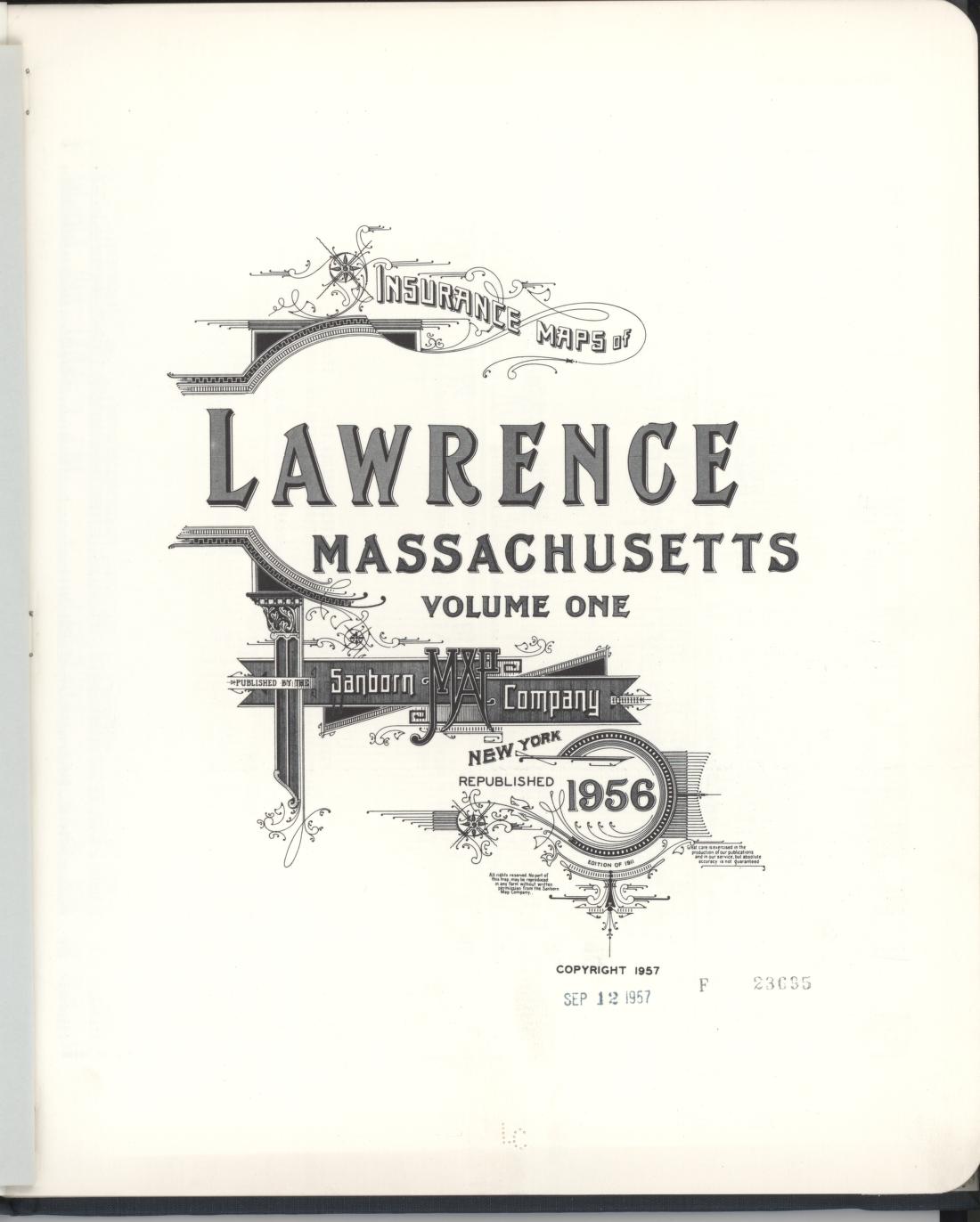 Sanborn Fire Insurance Map from Lawrence, Essex County, Massachusetts (1956), Sheet #0001 - Complete Map Set gallery image, historic Sanborn map, vintage wall art, Massachusetts Massachusetts