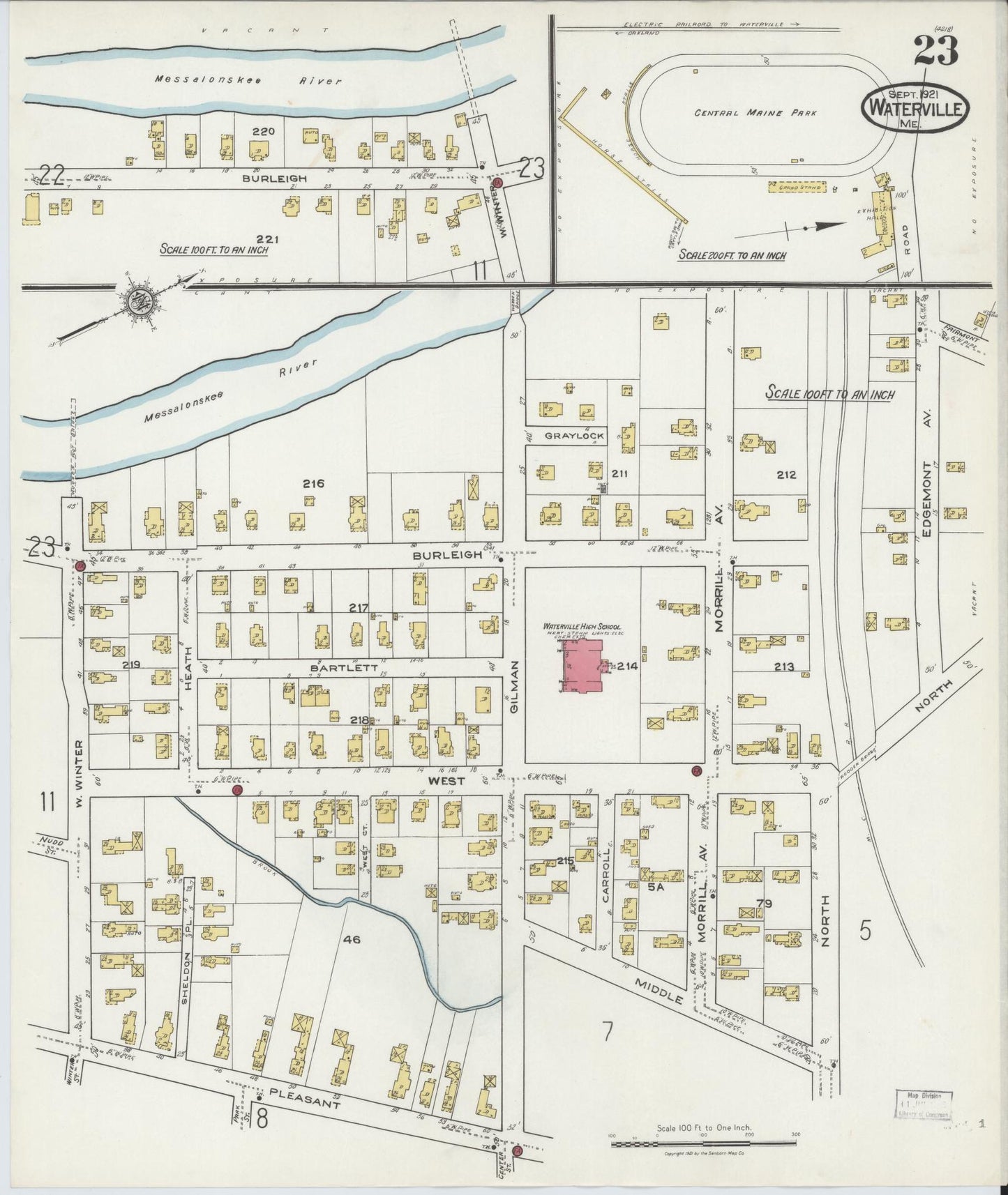 Sanborn Fire Insurance Map from Waterville, Kennebec County, Maine (1921), Sheet #0023 - Complete Map Set gallery image, historic Sanborn map, vintage wall art, Maine Maine