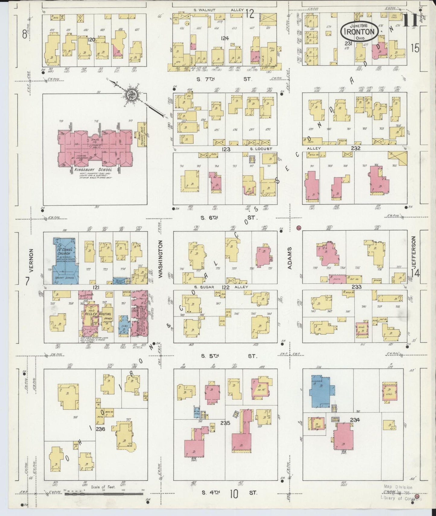 Sanborn Fire Insurance Map from Ironton, Lawrence County, Ohio (1916), Sheet #0011 - Complete Map Set gallery image, historic Sanborn map, vintage wall art, Ohio Ohio