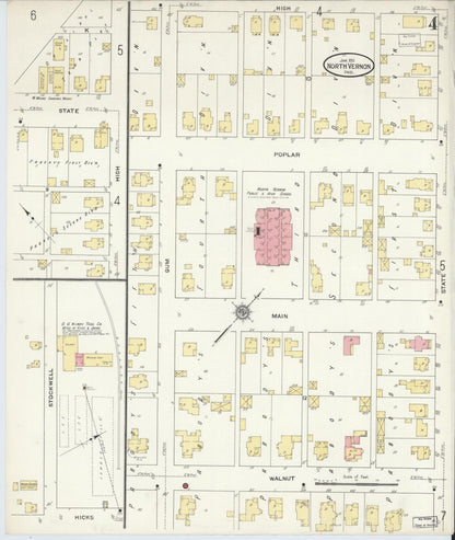 Sanborn Fire Insurance Map from North Vernon, Jennings County, Indiana (1911), Sheet #0004 - Historic Sanborn Fire Insurance Map Print, vintage old map wall art, antique decor, genealogy gift, Indiana Indiana map