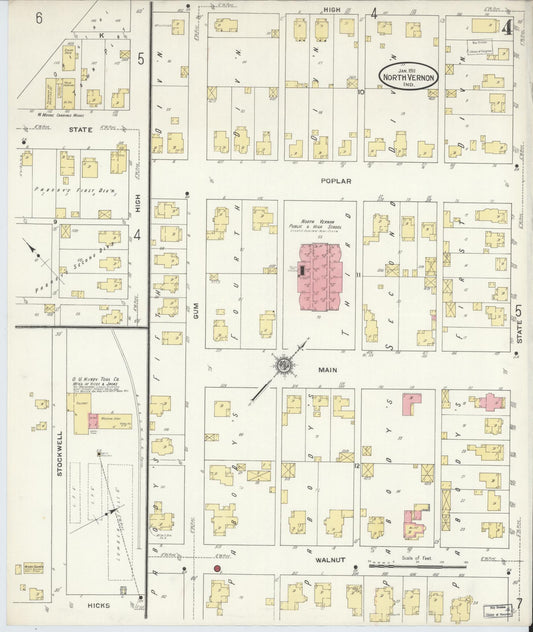 Sanborn Fire Insurance Map from North Vernon, Jennings County, Indiana (1911), Sheet #0004 - Historic Sanborn Fire Insurance Map Print, vintage old map wall art, antique decor, genealogy gift, Indiana Indiana map