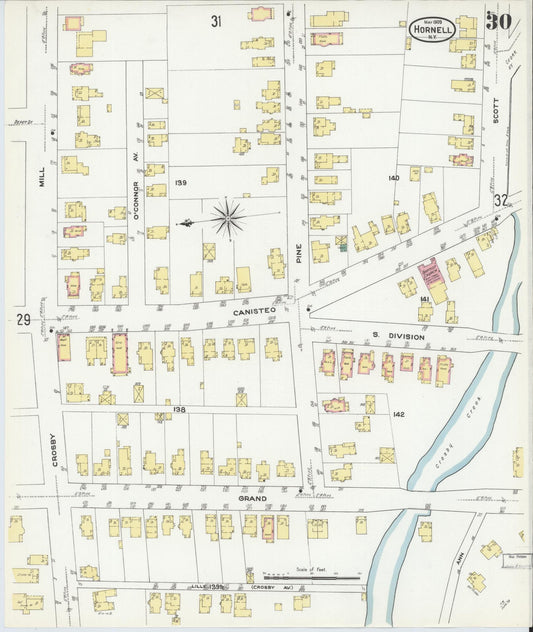 Sanborn Fire Insurance Map from Hornell, Steuben County, New York (1909), Sheet #0030 - Historic Sanborn Fire Insurance Map Print, vintage old map wall art, antique decor, genealogy gift, New York New York map