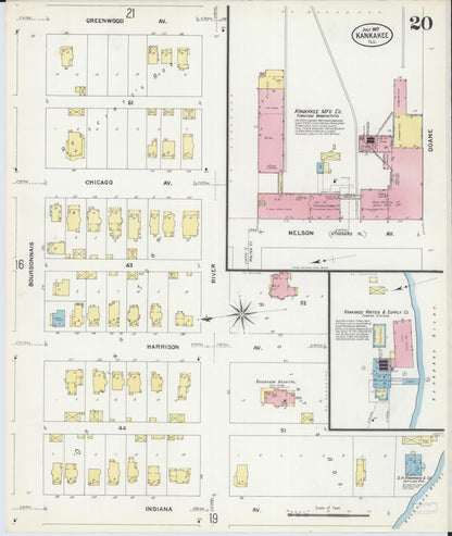 Sanborn Fire Insurance Map from Kankakee, Kankakee County, Illinois (1907), Sheet #0020 - Historic Sanborn Fire Insurance Map Print, vintage old map wall art, antique decor, genealogy gift, Illinois Illinois map