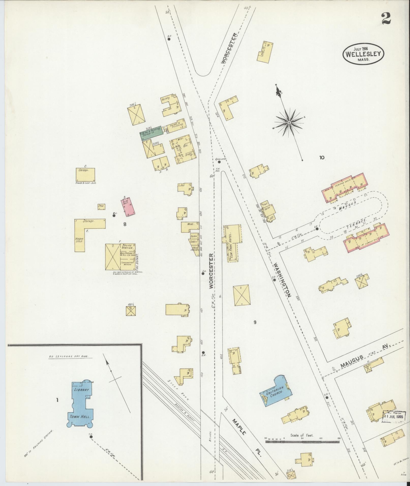 Sanborn Fire Insurance Map from Wellesley, Norfolk County, Massachusetts (1906), Sheet #0002 - Complete Map Set gallery image, historic Sanborn map, vintage wall art, Massachusetts Massachusetts