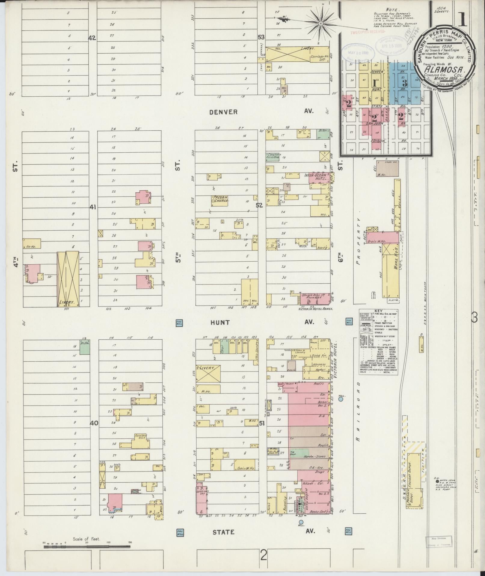 Sanborn Fire Insurance Map from Alamosa, Alamosa County, Colorado (1898), Sheet #0001 - Historic Sanborn Fire Insurance Map Print, vintage old map wall art, antique decor, genealogy gift, Colorado Colorado map