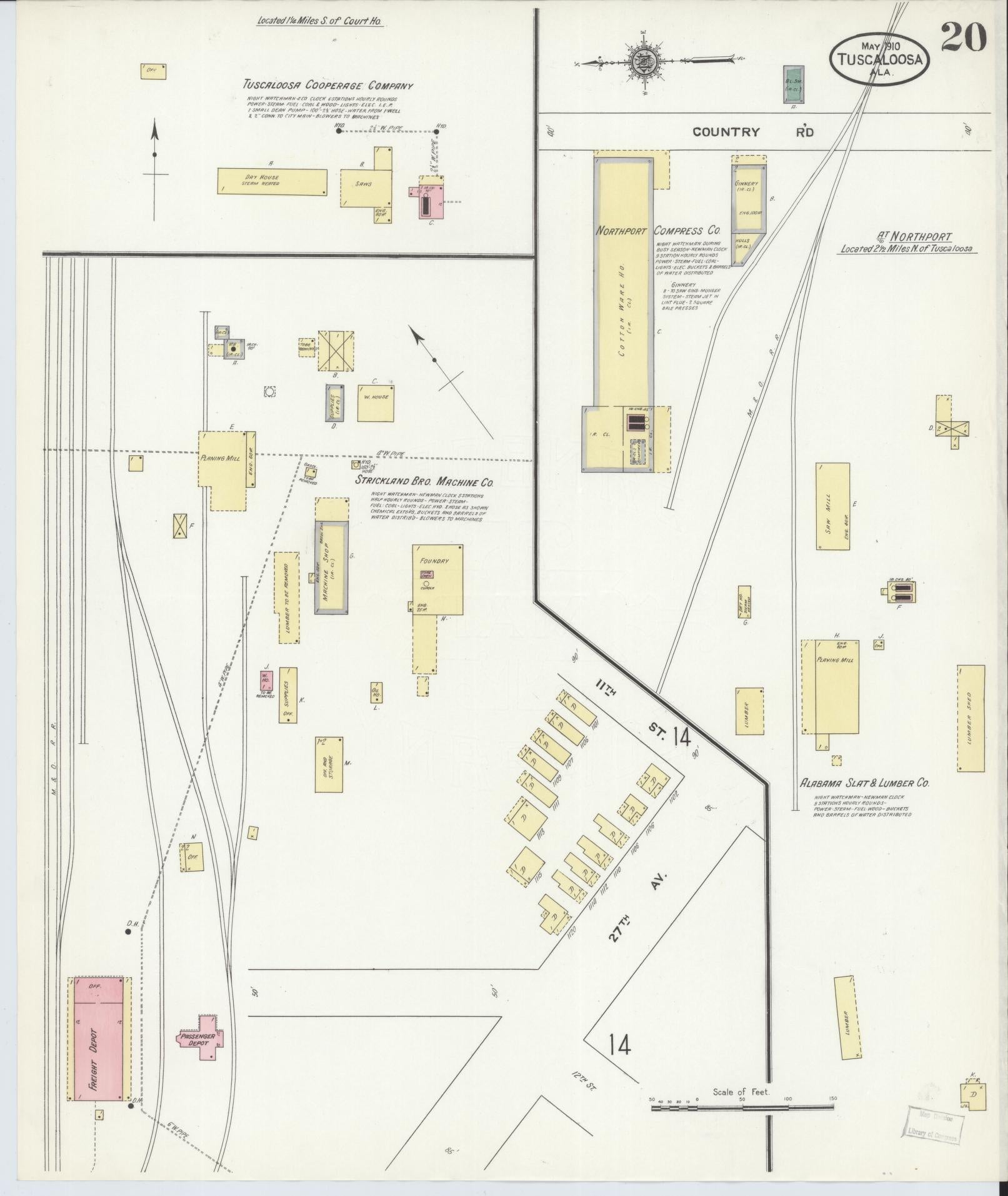 Sanborn Fire Insurance Map from Tuscaloosa, Tuscaloosa County, Alabama (1910), Sheet #0020 - Complete Map Set gallery image, historic Sanborn map, vintage wall art, Alabama Alabama