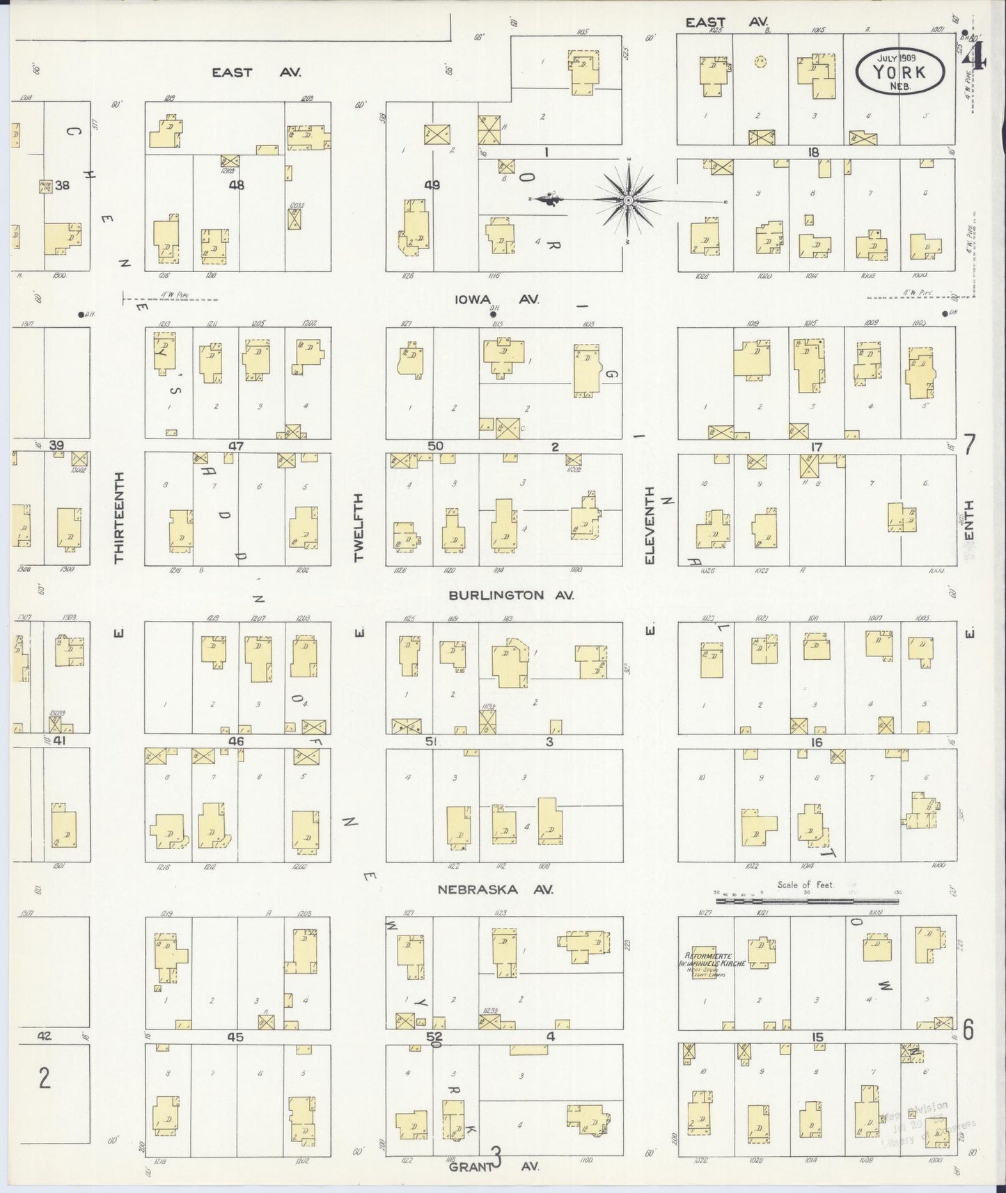 Sanborn Fire Insurance Map from York, York County, Nebraska (1909), Sheet #0004 - Historic Sanborn Fire Insurance Map Print, vintage old map wall art, antique decor, genealogy gift, Nebraska Nebraska map
