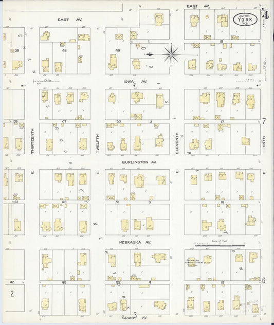 Sanborn Fire Insurance Map from York, York County, Nebraska (1909), Sheet #0004 - Historic Sanborn Fire Insurance Map Print, vintage old map wall art, antique decor, genealogy gift, Nebraska Nebraska map