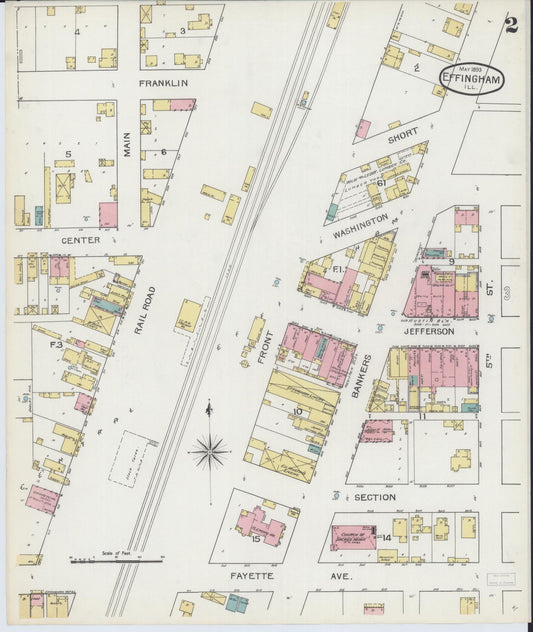 Sanborn Fire Insurance Map from Effingham, Effingham County, Illinois (1893), Sheet #0002 - Historic Sanborn Fire Insurance Map Print, vintage old map wall art, antique decor, genealogy gift, Illinois Illinois map