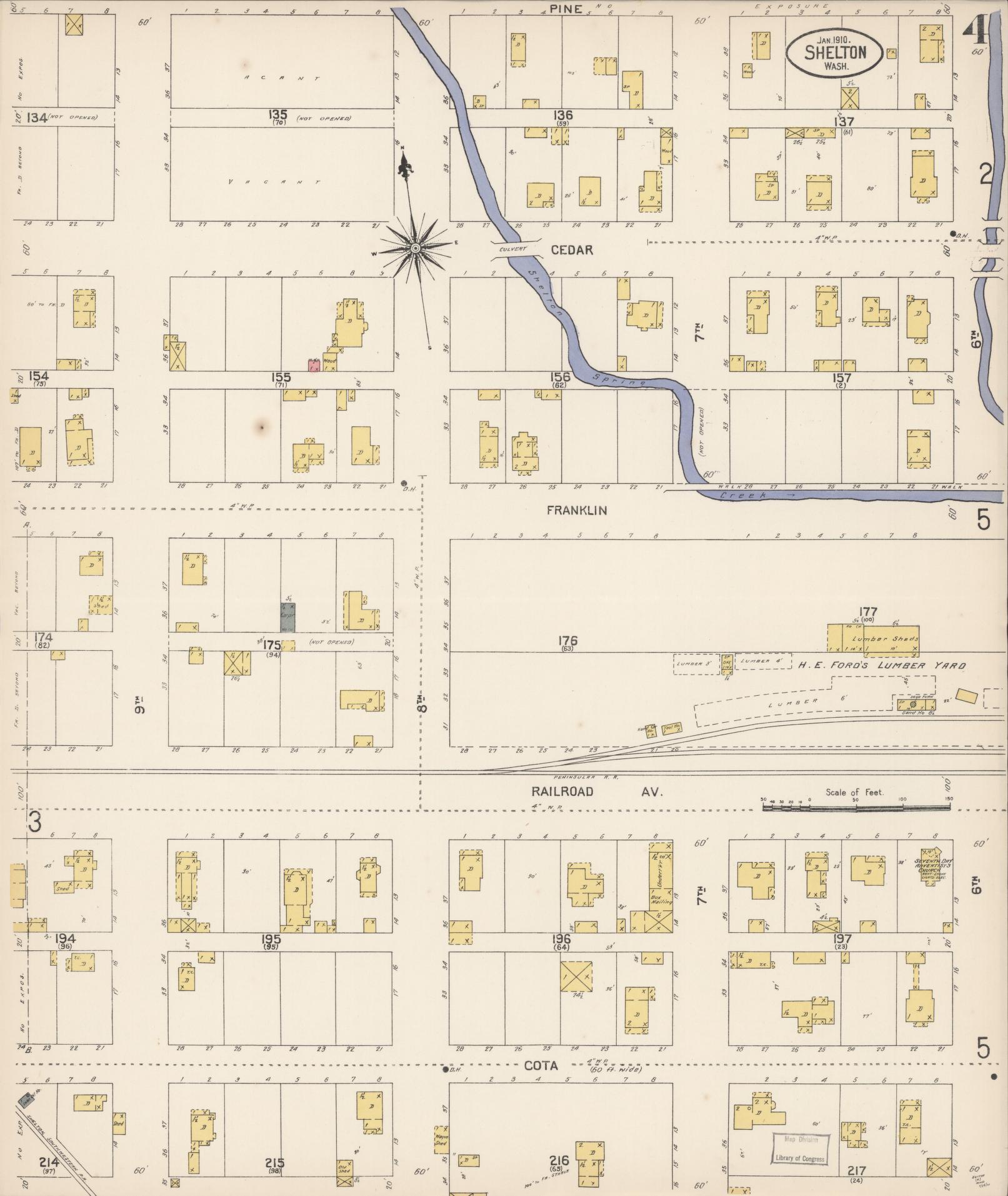 Sanborn Fire Insurance Map from Shelton, Mason County, Washington (1910), Sheet #0004 - Complete Map Set gallery image, historic Sanborn map, vintage wall art, Washington Washington