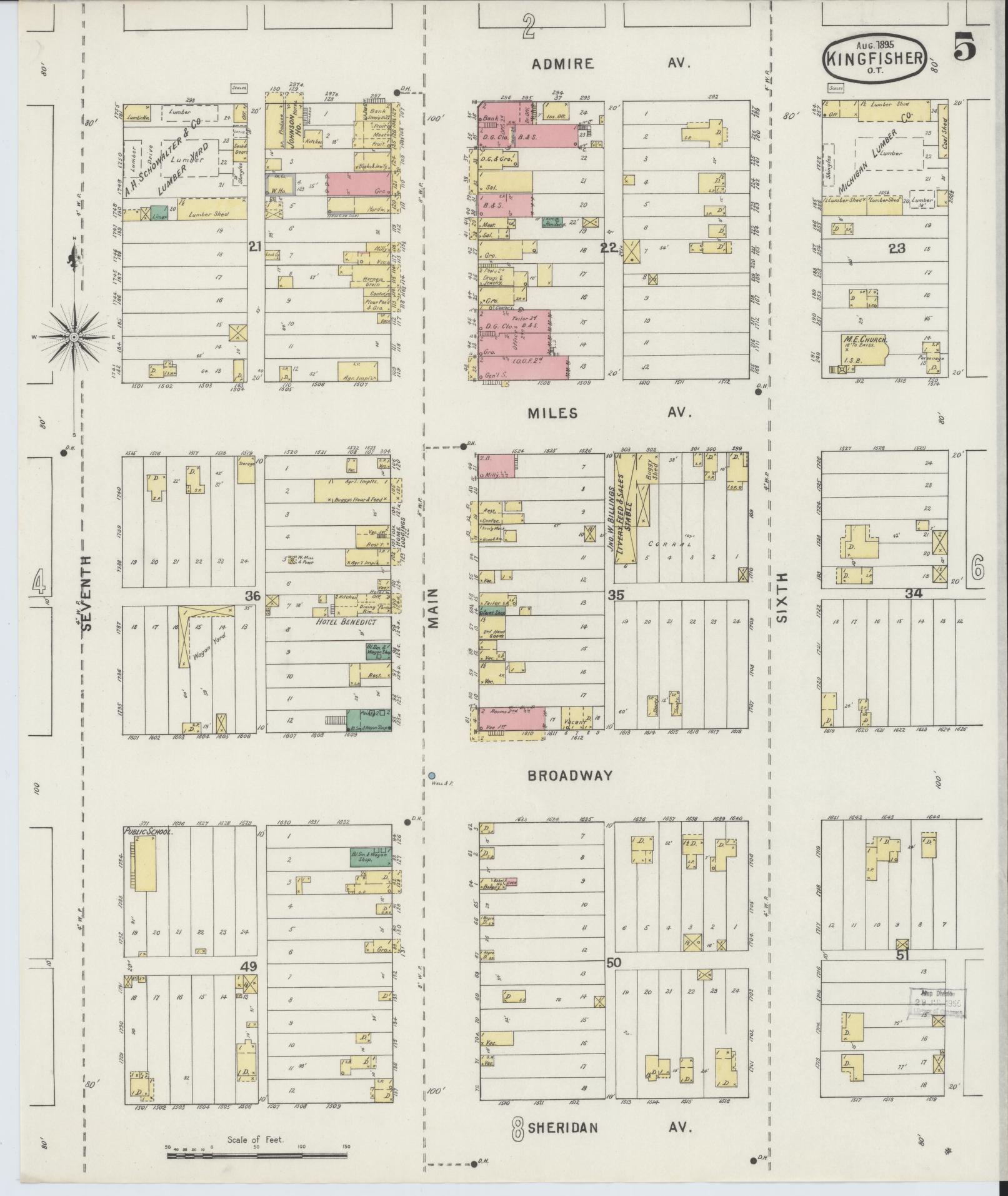 Sanborn Fire Insurance Map from Kingfisher, Kingfisher County, Oklahoma (1895), Sheet #0005 - Complete Map Set gallery image, historic Sanborn map, vintage wall art, Oklahoma Oklahoma