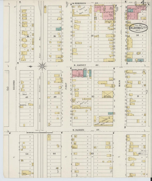 Sanborn Fire Insurance Map from Oklahoma City, Oklahoma County, Oklahoma (1894), Sheet #0004 - Historic Sanborn Fire Insurance Map Print, vintage old map wall art, antique decor, genealogy gift, Oklahoma City Oklahoma map