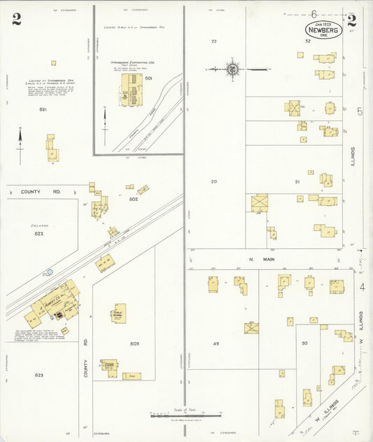 Sanborn Fire Insurance Map from Newberg, Yamhill County, Oregon (1929), Sheet #0002 - Historic Sanborn Fire Insurance Map Print, vintage old map wall art, antique decor, genealogy gift, Oregon Oregon map