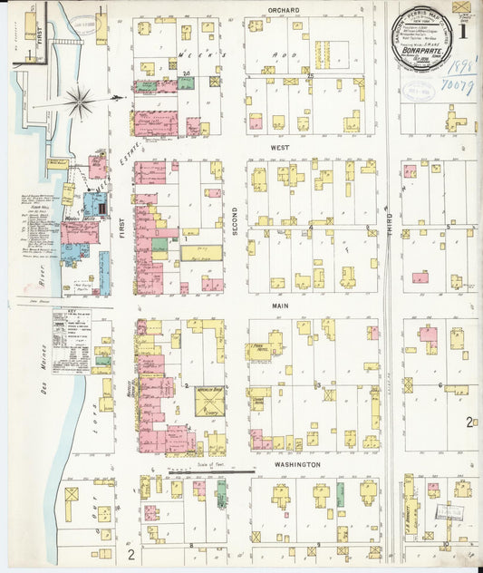 Sanborn Fire Insurance Map from Bonaparte, Van Buren County, Iowa (1898), Sheet #0001 - Historic Sanborn Fire Insurance Map Print, vintage old map wall art