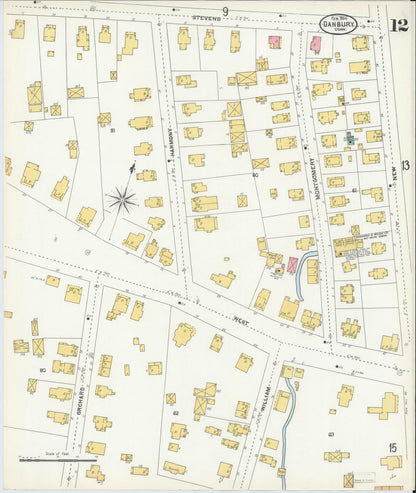 Sanborn Fire Insurance Map from Danbury, Fairfield County, Connecticut (1904), Sheet #0012 - Complete Map Set gallery image, historic Sanborn map, vintage wall art, Connecticut Connecticut