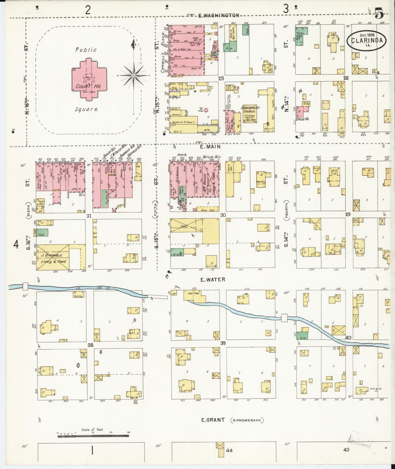 Sanborn Fire Insurance Map from Clarinda, Page County, Iowa (1898), Sheet #0005 - Historic Sanborn Fire Insurance Map Print, vintage old map wall art